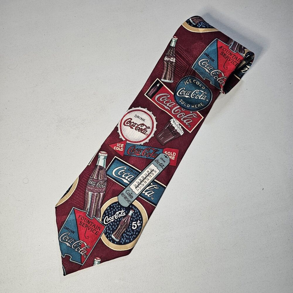 Vintage Coca Cola Van Hausen Casual Tie 100% Silk Made In The USA